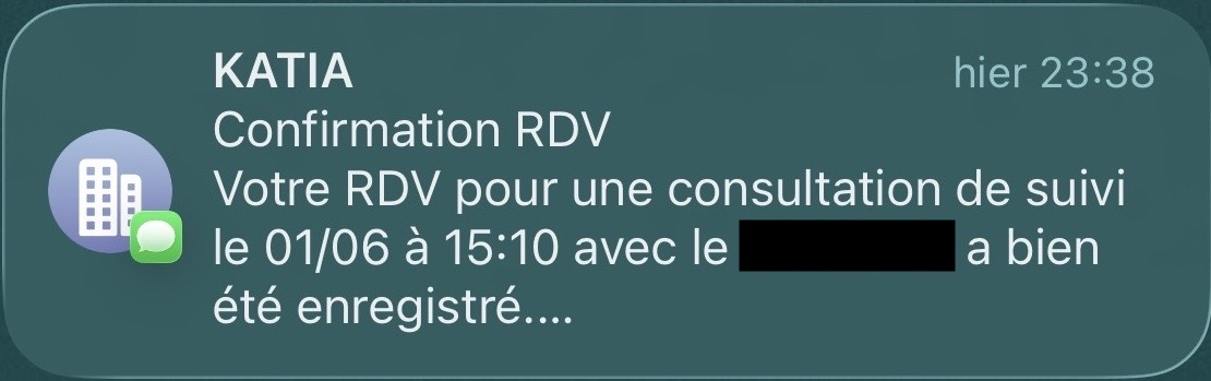 SMS de confirmation patient